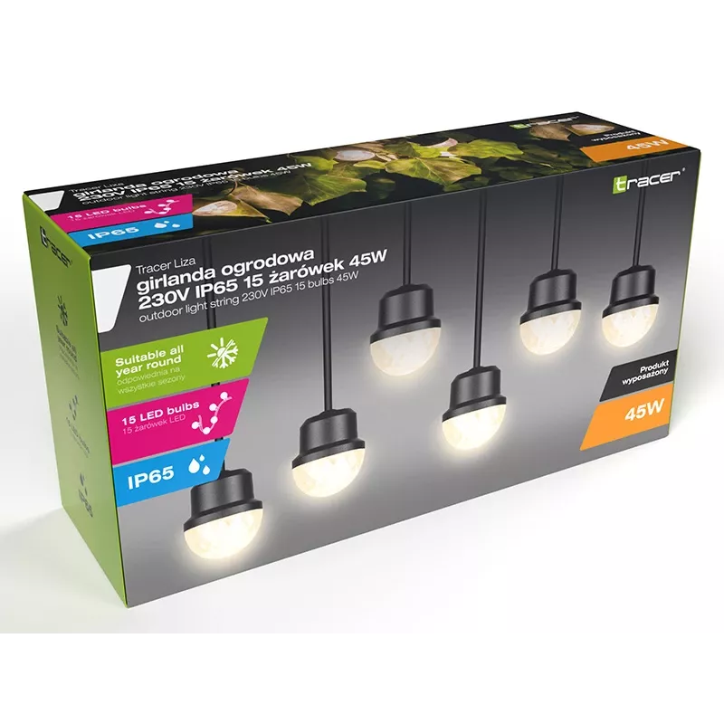 Fita de luzes exterior Tracer 46970 IP65 230V 15 lâmpadas 45W