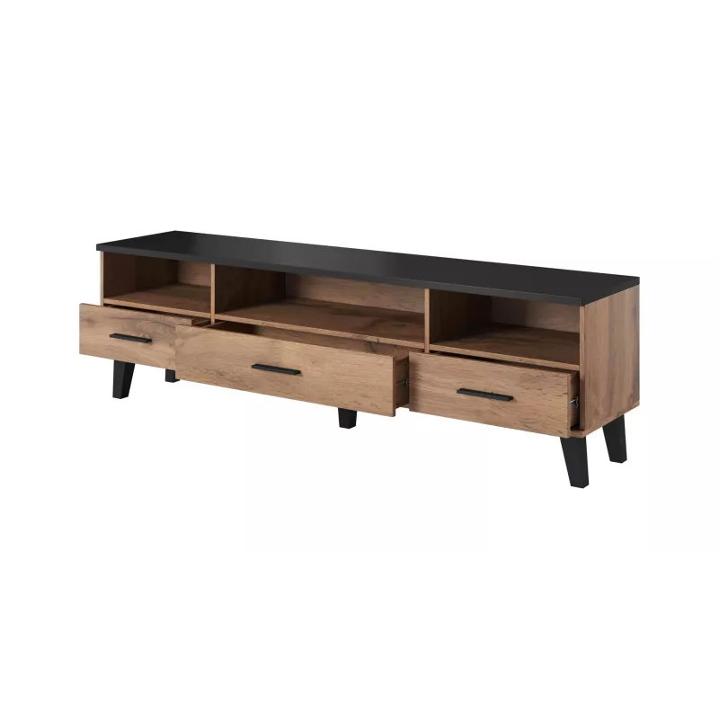 Cama Meble LOTTA 180 cm móvel de TV, carvalho Wotan + preto mate
