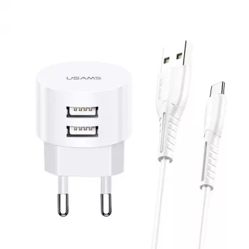Carregador com fios usams XTXLOGT18MC05 2x USB 2.1A microUSB branco AC/DC