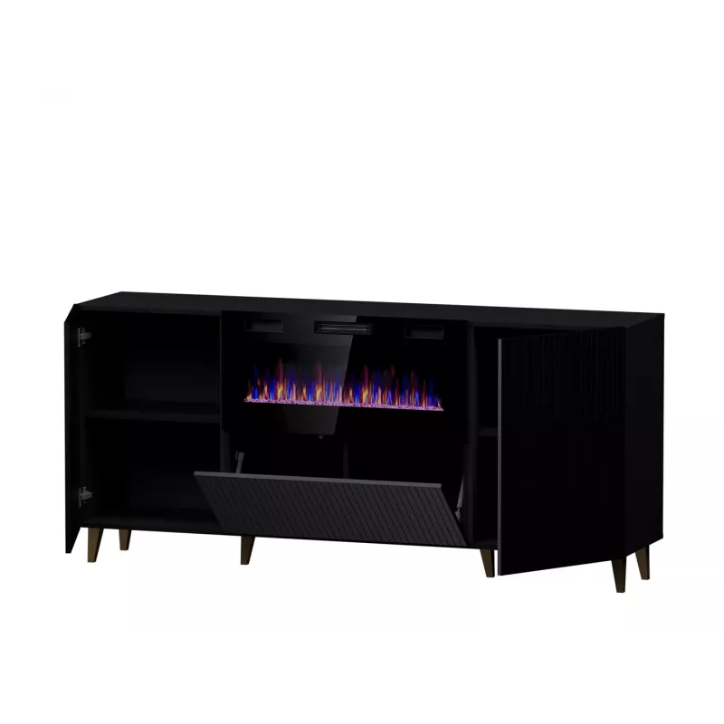 Cama Meble PAFOS cómoda com lareira elétrica 180x42x82 cm preto mate
