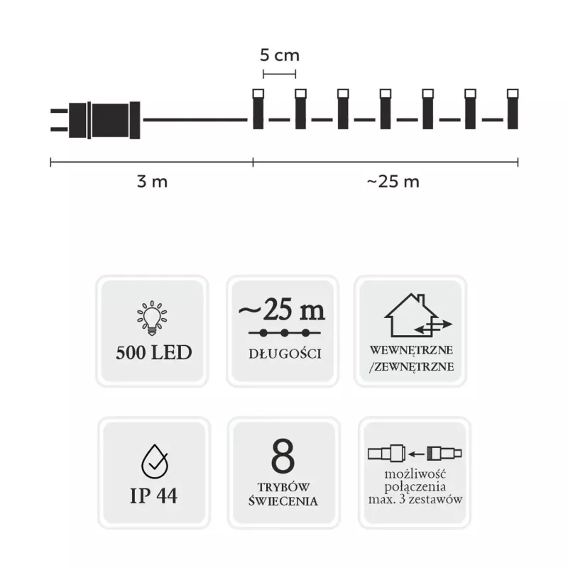 Fita de LED Extralink 500 LEDs multicolor, 25 m, interior/exterior, modelo EX.73318