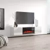 Móvel de TV cama meble LUXE 1826×345×375 mm branco brilhante com lareira elétrica preta incorporada (1400–1600 W)
