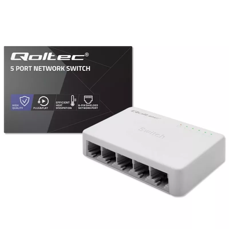 Switch de rede QOLTEC 52247 5 x portas RJ45 1000 Mbit/s Gigabit não gerido