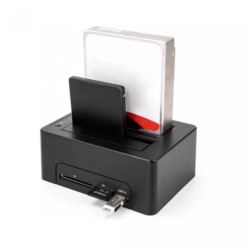Estação de acoplamento USB dupla DeLOCK para 2 x SATA HDD SSD com função de clonagem e leitor de cartões