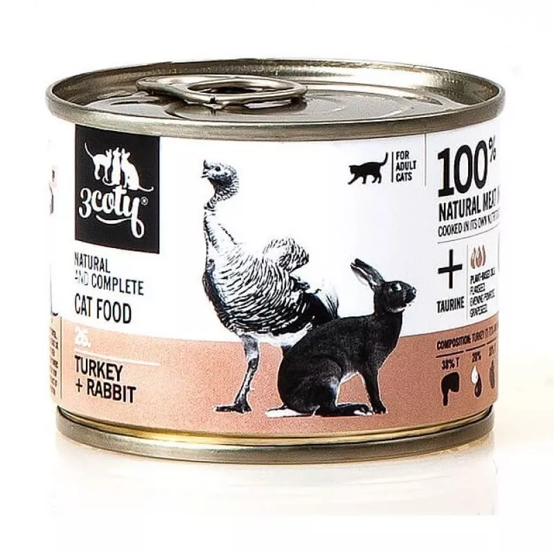 3Coty comida húmida para gatos com peru e coelho 180 g