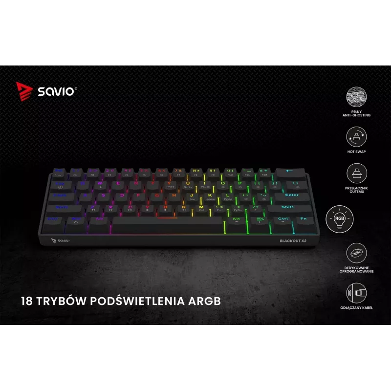 Teclado mecânico SAVIO BLACKOUT X2 OUTEMU Red, Hot Swap