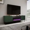 Móvel de TV com lareira elétrica Cama Meble ONDA 180,5×40×58,0 cm, aglomerado, verde, de pé ou para montagem na parede