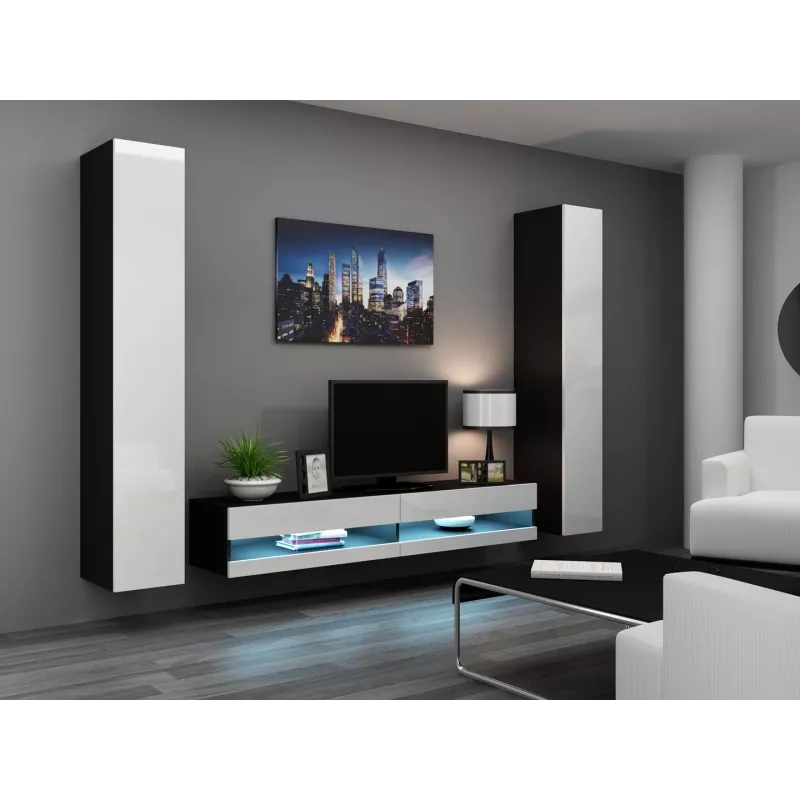 Suporte de TV cama meble VIGO NEW 30/180/40, 1800×400×300 mm, tampo superior preto, estrutura em aglomerado