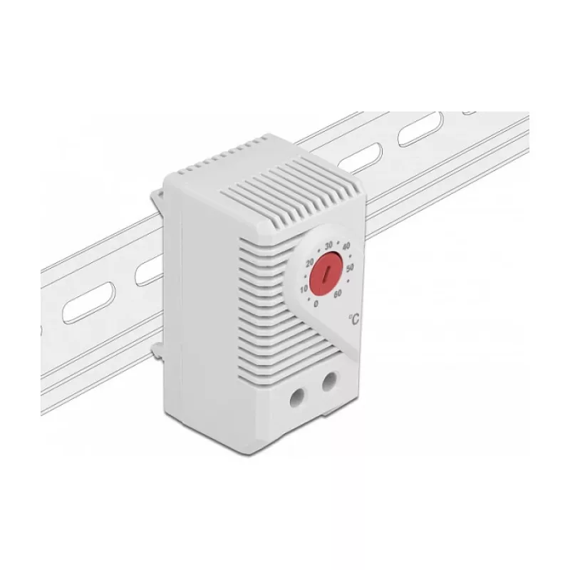 Termóstato DELOCK 66824, caixa de plástico, IP20, 30 W, 250 V, 10 A, 43×60×33 mm, cinzento/vermelho