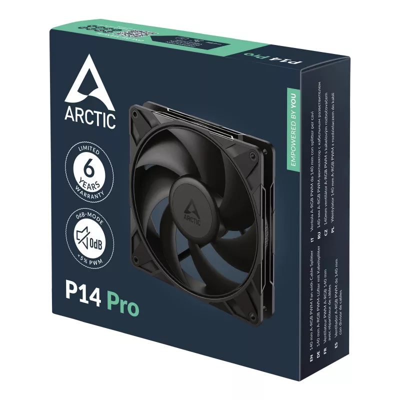Ventoinha ARCTIC P14 Pro 140 mm PWM, ventoinha, 14 cm, 400 rpm, 2500 rpm, 186 m³/h, preto