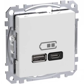 Tomada de parede Schneider Electric WDE002983 com portas USB-A e USB-C, Power Delivery, branco