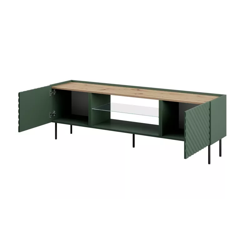 Móvel de TV com lareira elétrica Cama Meble ONDA 180,5×40×58,0 cm, aglomerado, verde, de pé ou para montagem na parede