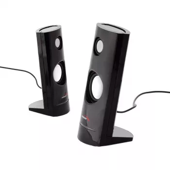 Altifalantes para PC com fios 2 vias Audiocore AC860, 2.0 canais, 4 W RMS, alimentação USB, entrada de 3,5 mm, preto