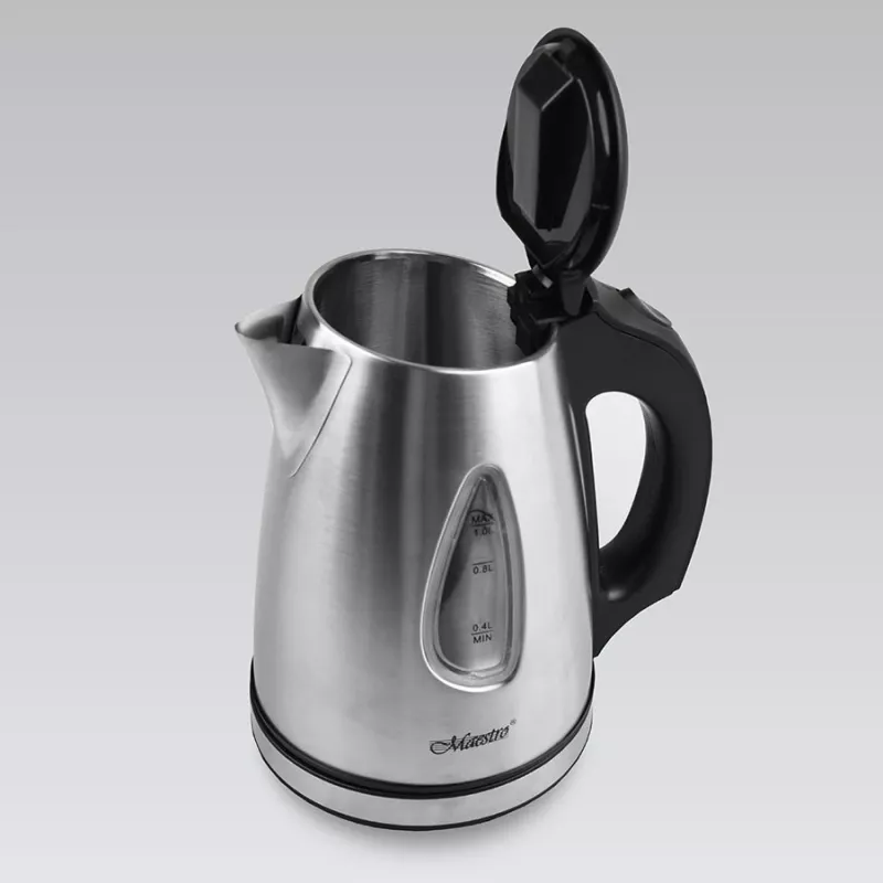 Chaleira elétrica Maestro MR-029New, 1 L, 1600 W, aço inoxidável, branco, indicador de nível de água