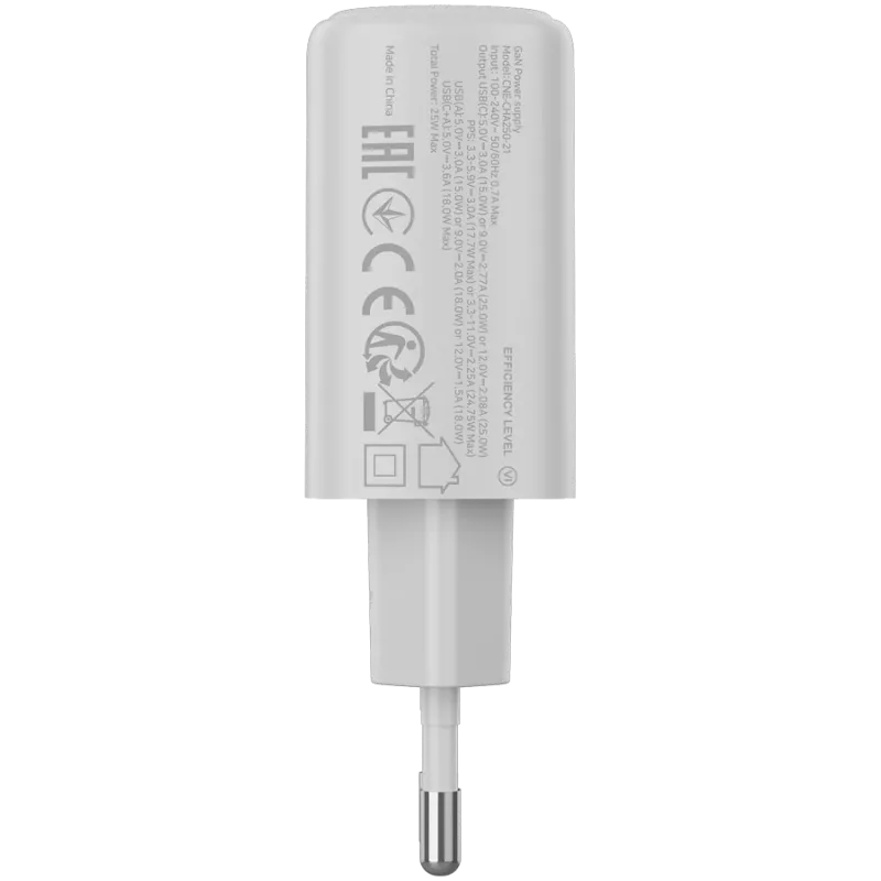 Carregador CANYON OnCharge 250 25W 1xPD 1xQC EU branco