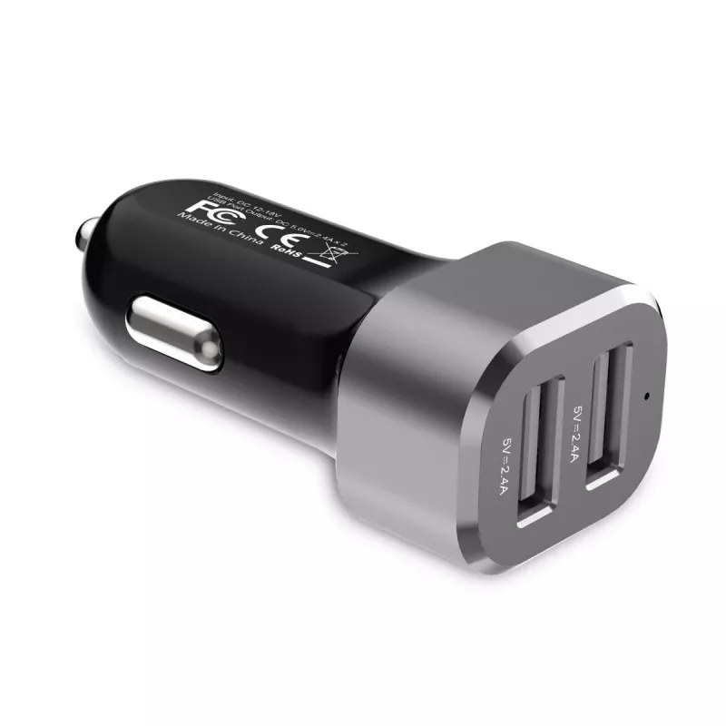 Carregador de automóvel 2x USB 2,4A alumínio