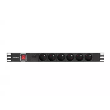 Unidade de distribuição de energia LANBERG PDU-06E-0200-BK — 6 saídas Type-E, 16 A, cabo de 2 m, rack 1HE, 220–250 V