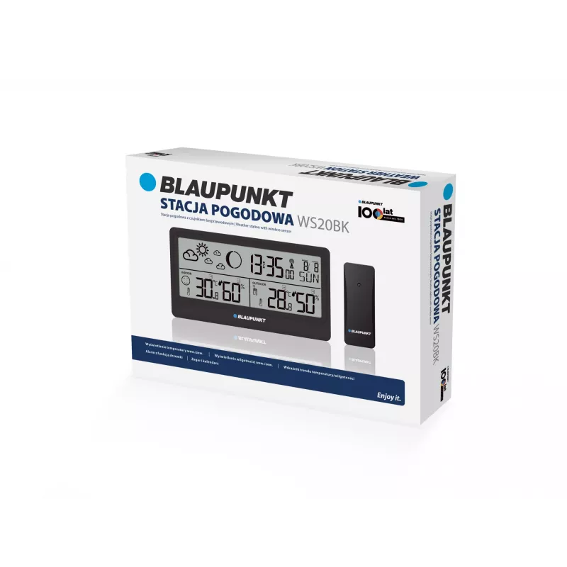 Estação meteorológica BLAUPUNKT WS20BK — visor de temperatura e humidade interior/exterior, preto, 1 sensor, LCD, a pilhas