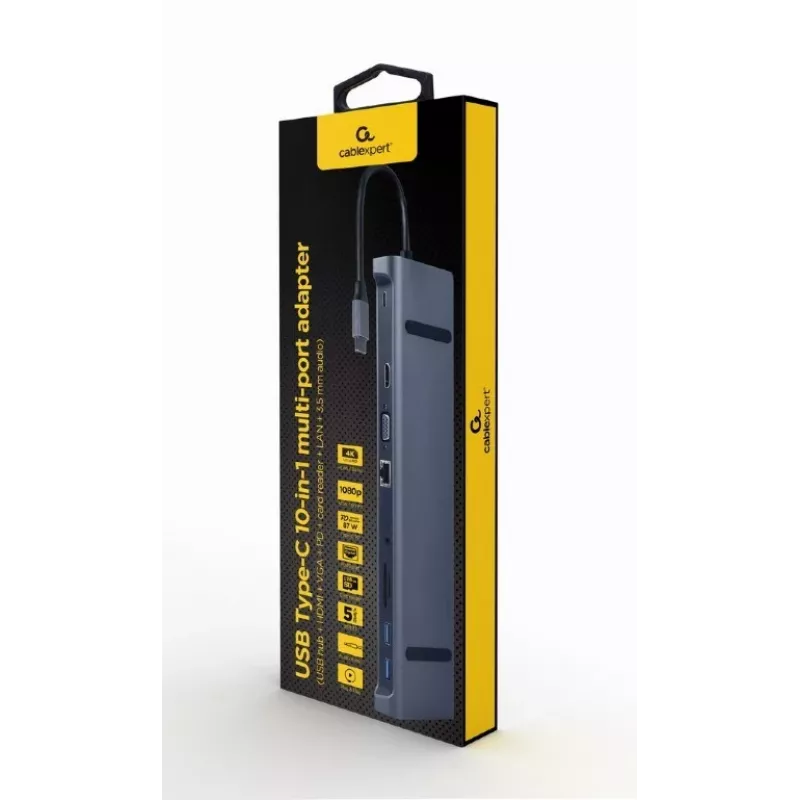 Dock/replicador de portas para portátil Gembird a-CM-COMBO10-01 com fios USB...