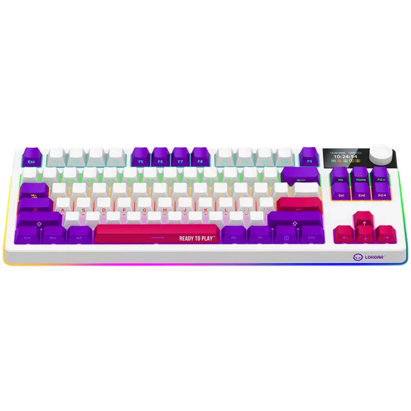 LORGAR KBP70TKLW, Teclado de gaming mecânico TKL sem fios Pro, branco, layout EN