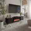 Móvel de TV Cama Meble Volare 200 x 39 x 49 cm, preto/san sebastian com lareira