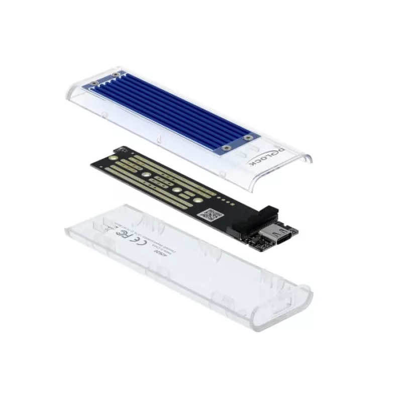 Caixa para SSD DeLOCK 42620 caixa externa para SSD M.2 NVME PCIe com conector fêmea USB Type-C, transparente