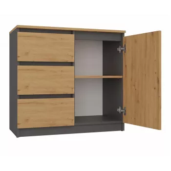 Cómoda Top e Shop Topeshop 1D3S ANT/ART BA KPL — antracite e carvalho, 3 gavetas, corpo em aglomerado