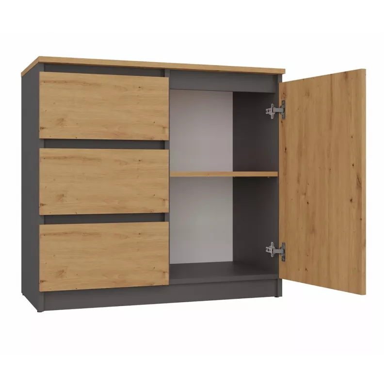 Cómoda Top e Shop Topeshop 1D3S ANT/ART BA KPL — antracite e carvalho, 3 gavetas, corpo em aglomerado