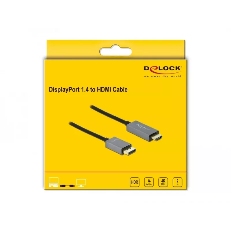 Cabo DisplayPort para HDMI DeLOCK Ativo 1.4 4K 60Hz 2m