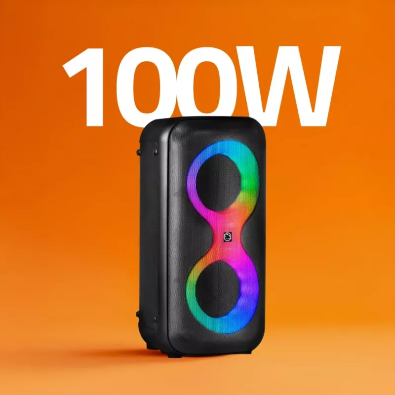 Centro de música portátil MANTA SPK0401B100 coluna Bluetooth, 100 W de potência máxima, rádio FM, karaoke, bateria incorporada, X-BASS
