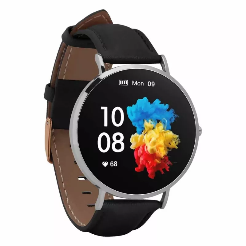 Smartwatch Garett Verona prateado-preto couro VERONA_SREB_CZARN_SKOR Garett