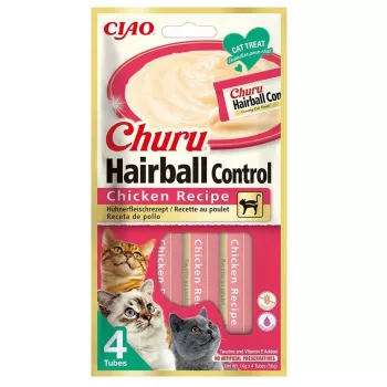 INABA Churu Hairball Control Receita de Frango - Petiscos para gatos - 4x14g