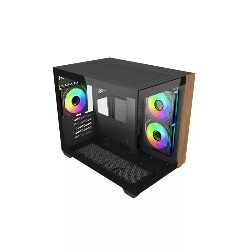 Caixa de PC Cooler Master Elite 481 Wood — mATX de câmara dupla com design em madeira natural e dois painéis de vidro temperado