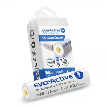 Bateria Li-Ion 18650 3,7V everActive 3500mAh (1 unid.) micro-USB com proteção