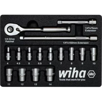 Conjunto de chaves de caixa Wiha 44683 — encaixe 1/4 polegadas, 16 peças, sextavado