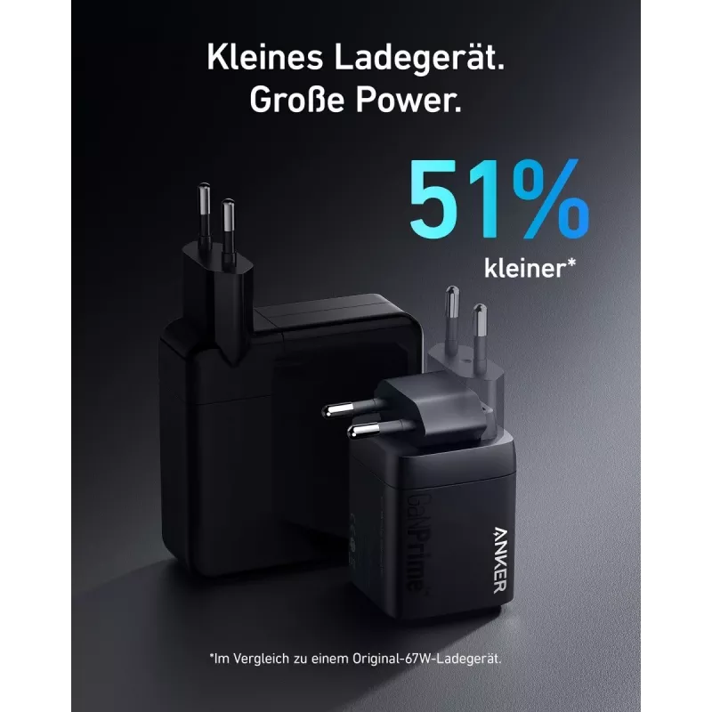 Carregador rápido USB de interior Anker Prime A2669313 – 67 W, 1×USB-A, 2×USB-C, preto