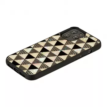 Capa de proteção iKins para Apple iPhone 12 / 12 Pro — padrão de pirâmides, preto