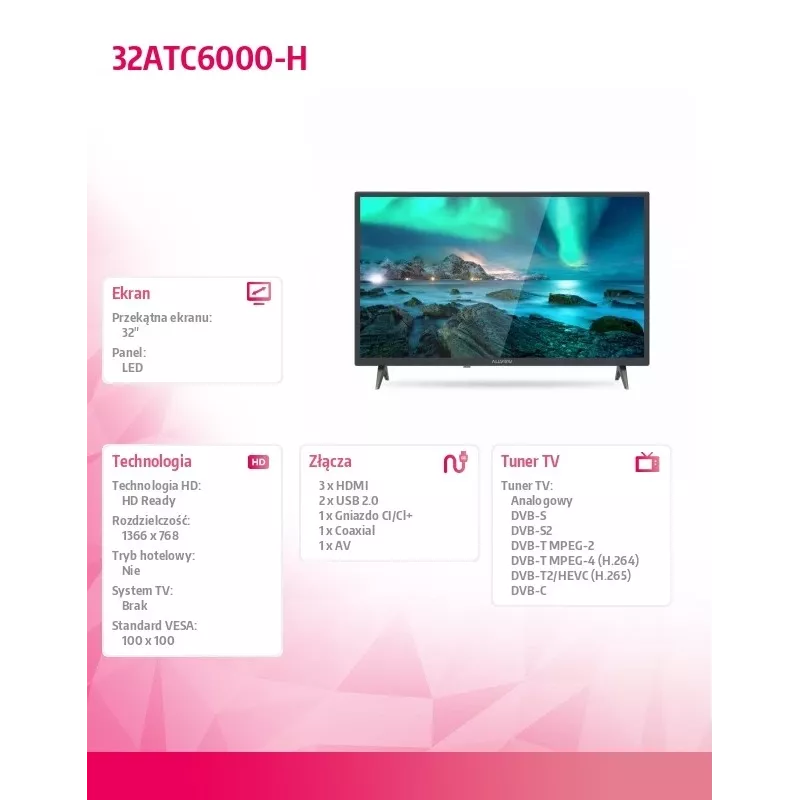 Televisor LED Allview 81 cm (32 polegadas) 32ATC6000-H, HD Ready, CI+