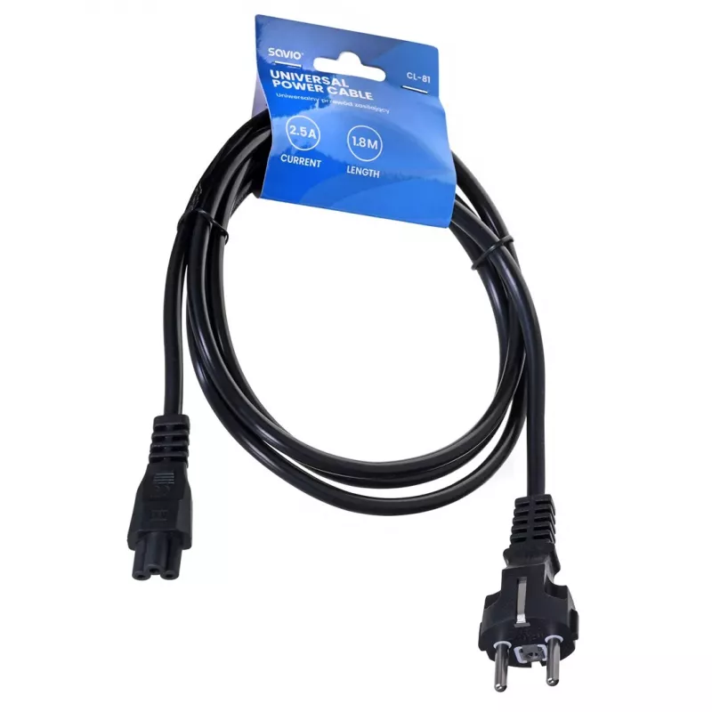 Cabo de alimentação Savio CL-81 preto 1,8 m ficha tipo E IEC C5
