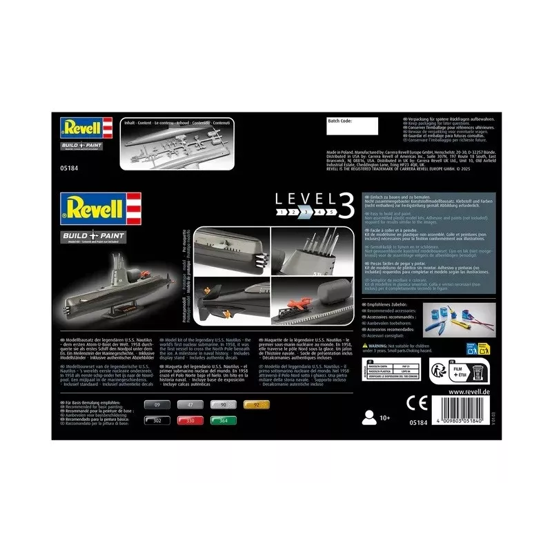 Maquete de navio em plástico REVELL U.S.S. Nautilus escala 1:305, kit 05184