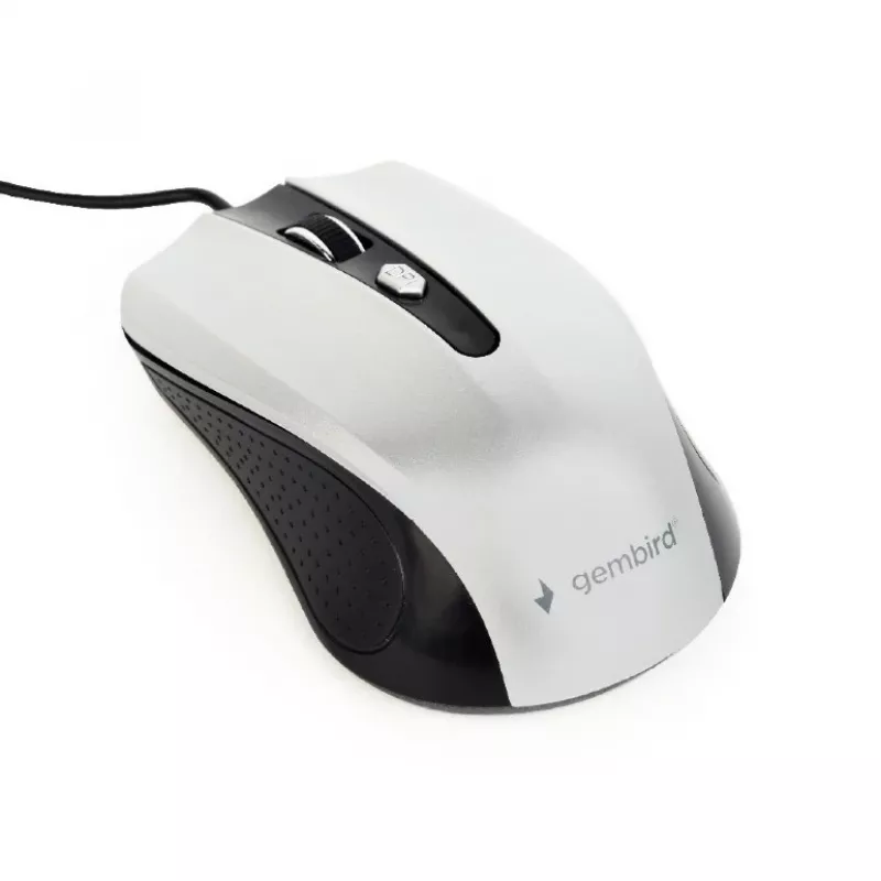 Rato ótico com fios ambidestro GEMBIRD MUS-4B-01-BS, USB Type-A, 1200 DPI, 4 botões, preto/prateado