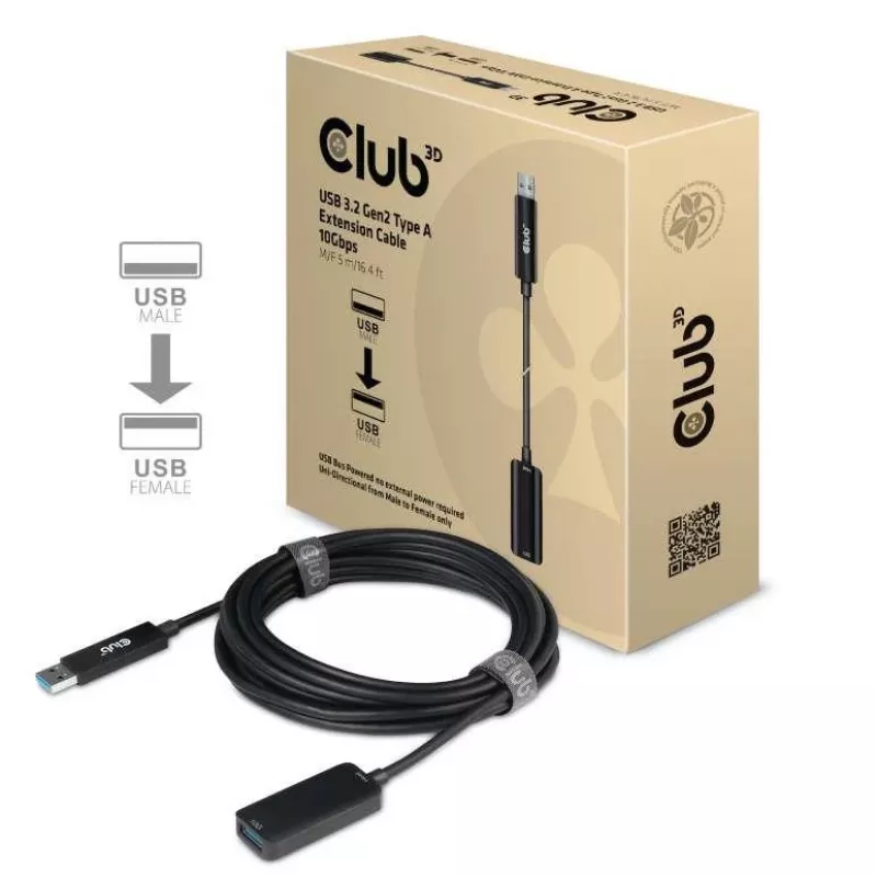 CLUB3D Cabo de extensão USB 3.2 Gen2 Type-A 10 Gbit/s M/F 5 m