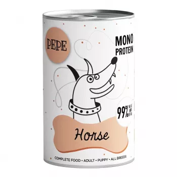 Ração húmida para cães PAKA ZWIERZAKA Pepe Horse — lata de 400 g, cães adultos, monoproteína, 10,9 % proteína, 4 % gordura