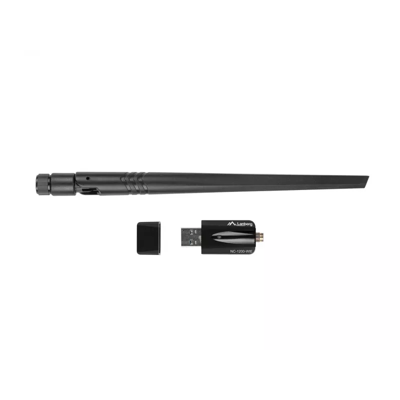 Lanberg NC-1200-WIE adaptador WiFi USB 3.0 AC1200 de banda dupla, 1 antena externa + 1 interna, preto