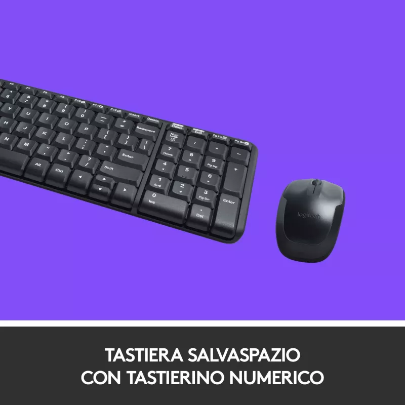 Logitech Wireless Combo MK220 - Conjunto de teclado e rato - sem fios - 2,4 GHz - Italiano - Cinzento escuro (920-003721)