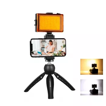 Tripé Puluz PKT3131B com luz LED integrada e suporte para telemóvel