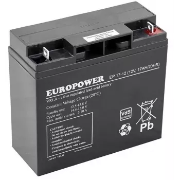 Bateria de chumbo-ácido AGM selada europower EP Series 12V 17Ah – vida útil 6–9 anos