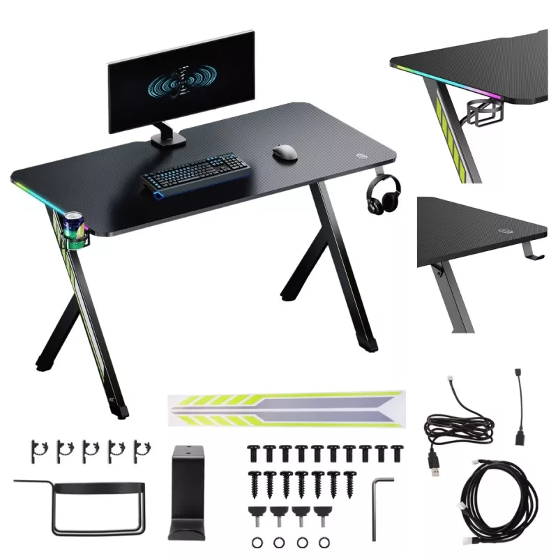 Mesa gaming NanoRS com retroiluminação LED 120x60cm RS10