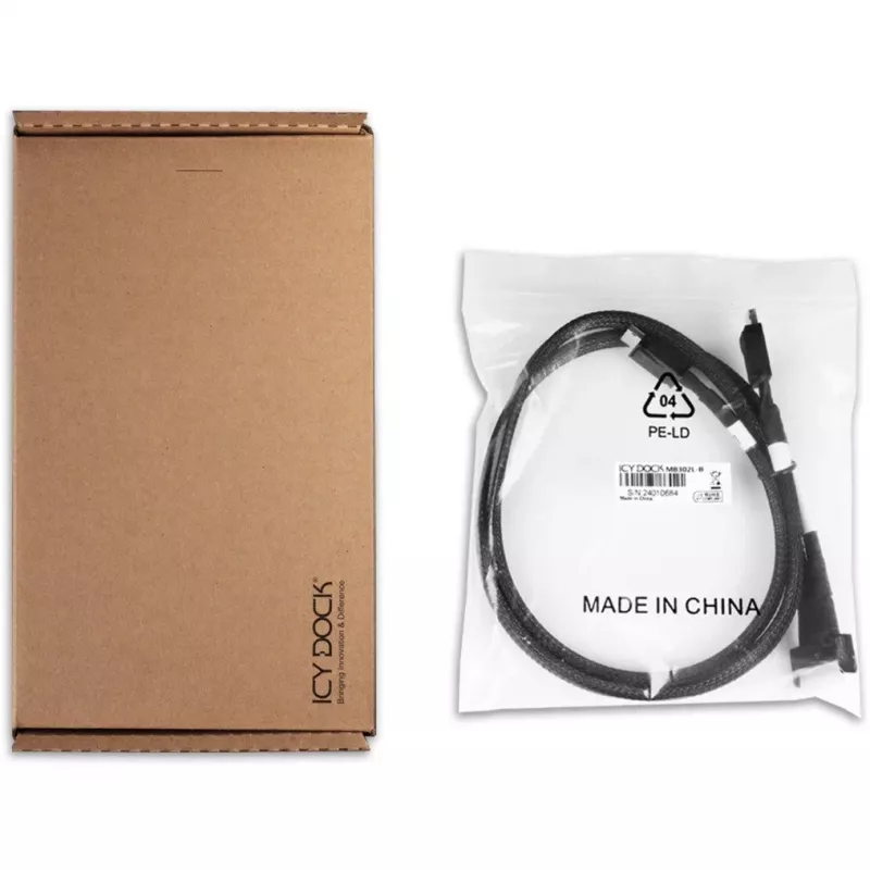 Cabo Icy Dock MB302L-B de MCIO 8i (SFF-TA-1016) para 2x OCuLink 4i (SFF-8611), PCIe 4.0, 0,5 m