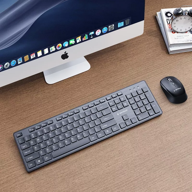 Gembird KBS-WCH-04 Conjunto de secretária sem fios (teclado + rato), preto, layout US